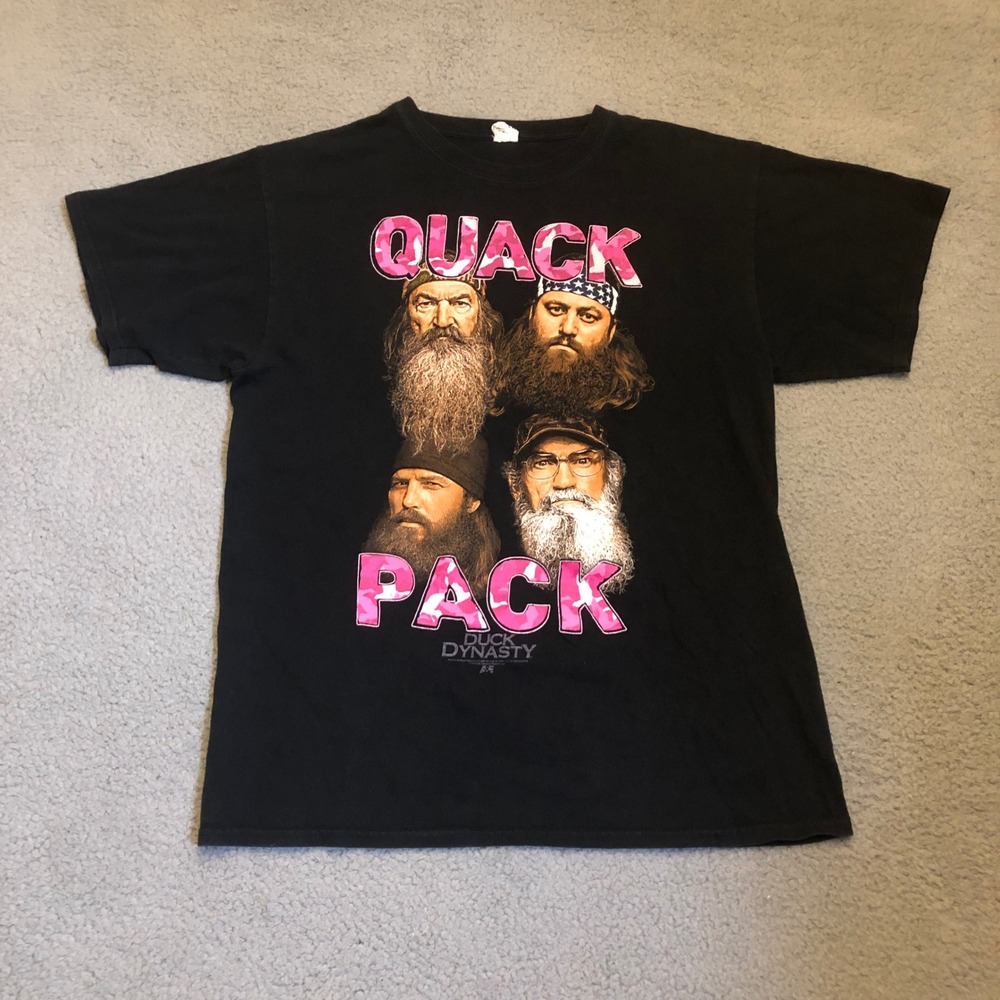 Duck Dynasty Quack Pack T-Shirt Mens Large Black Pink Camo A&E Anvil Graphic